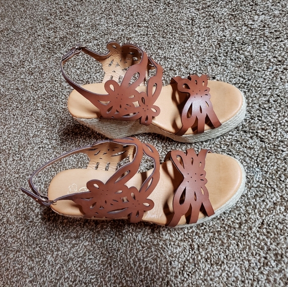 Cherish Tan Laser Espadrille Platform Wedge Sandal - Picture 9 of 11